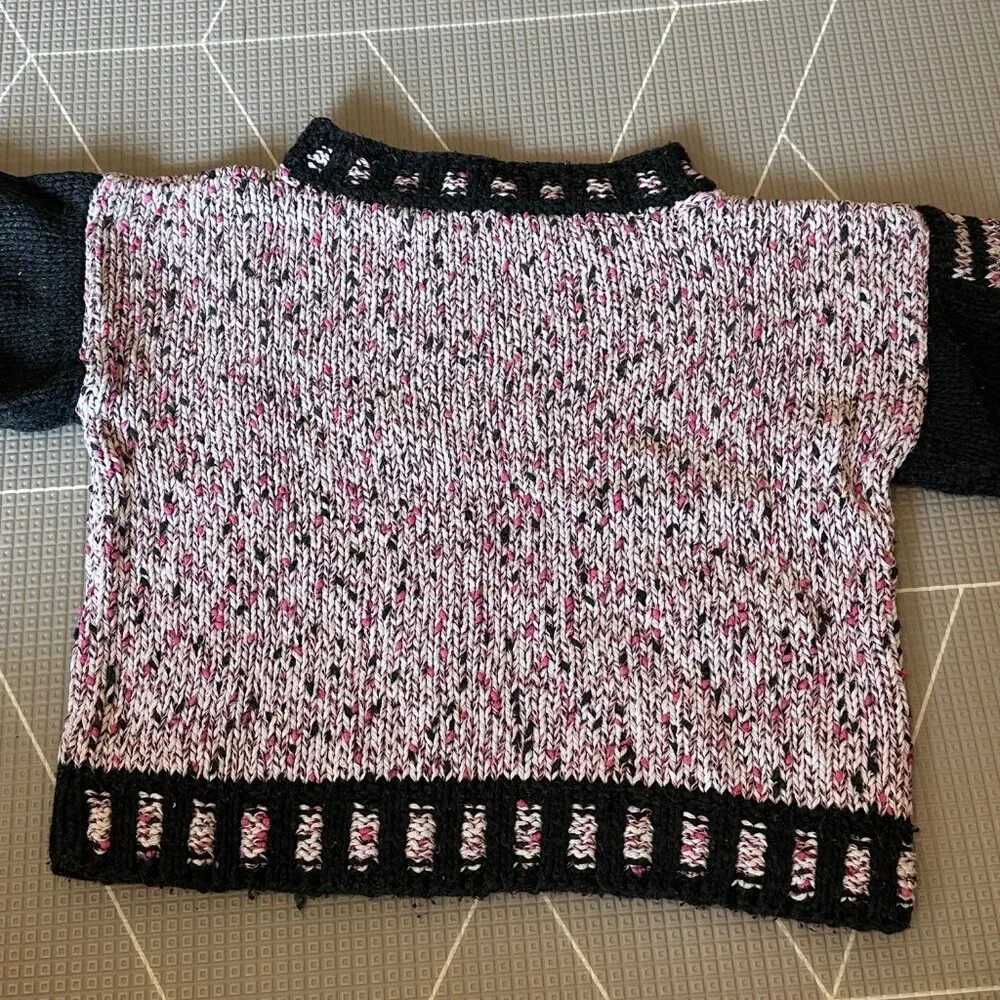 Handknit Kid's Pink, Black & White Sweater, Size 5T